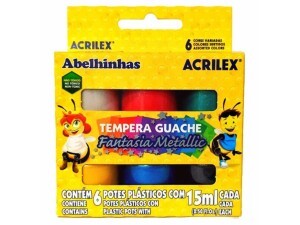 Tinta Guache 6 Cores 15ml Metalic - Acrilex